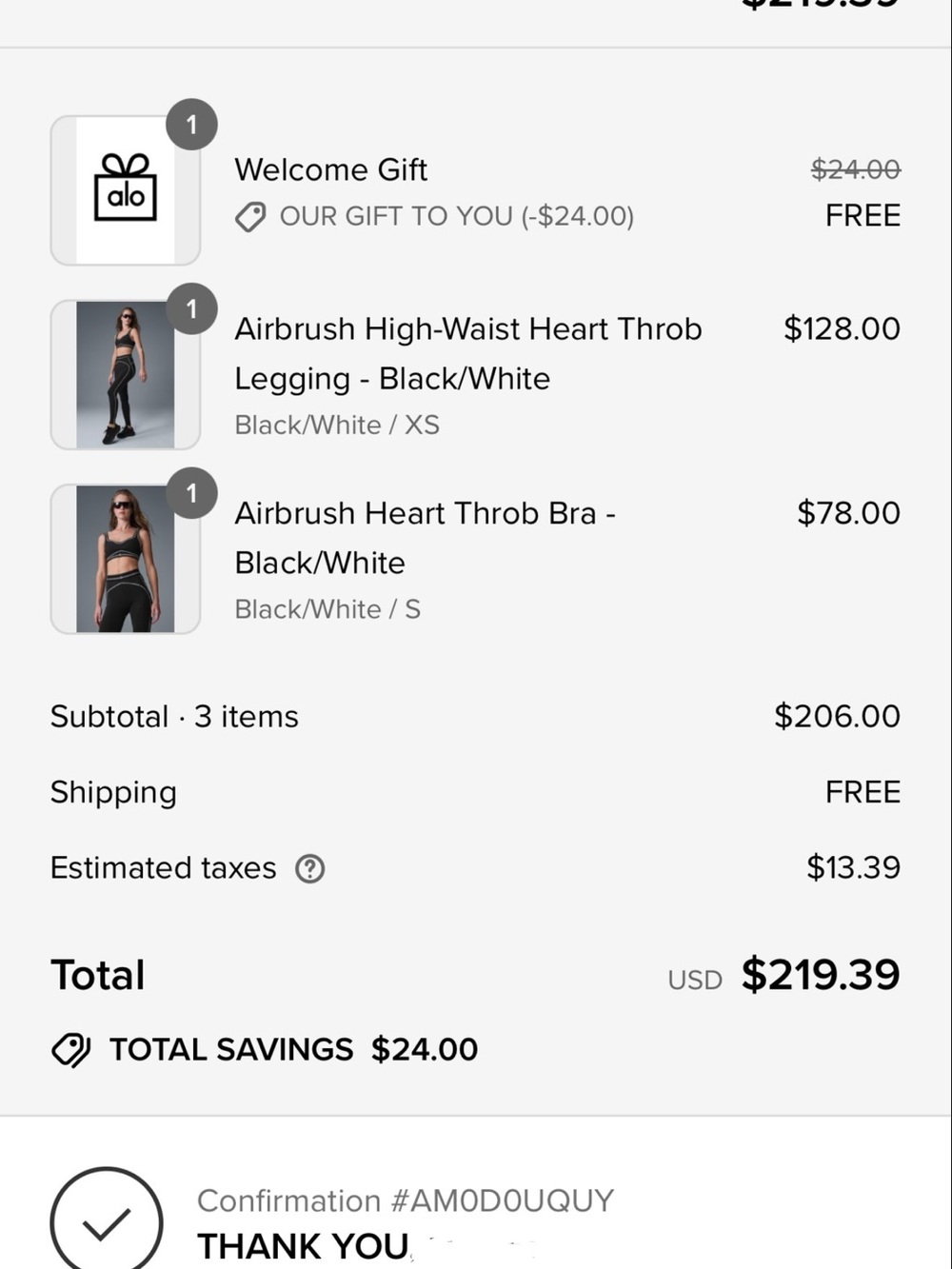 ALO Yoga Black Leggings AND sports bra with White Trim - Picture 7 of 7